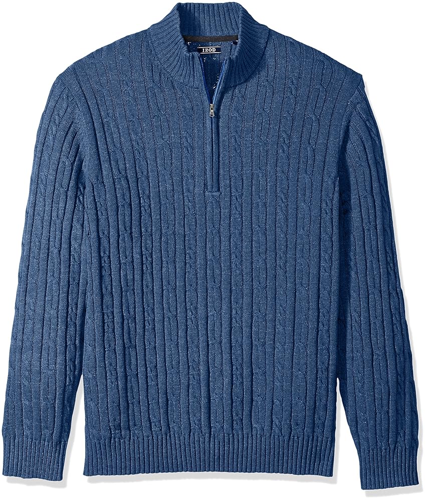 IZOD Men's Cable Solid 1/4 Zip Sweater, Federal Blue, X